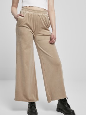 Дамски панталон в бежов цвят Urban Classics Ladies High Waist Straight Velvet 