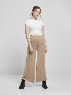 Дамски панталон в бежов цвят Urban Classics Ladies High Waist Straight Velvet 