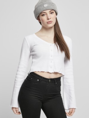 Дамска жилетка в бял цвят Urban Classics Ladies Cropped Rib Cardigan  Дамска жилетка в бял цвят Urban Classics Ladies Cropped Rib Cardigan