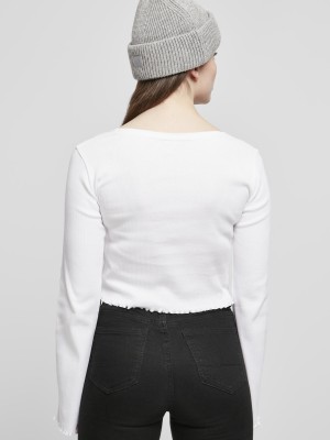 Дамска жилетка в бял цвят Urban Classics Ladies Cropped Rib Cardigan  Дамска жилетка в бял цвят Urban Classics Ladies Cropped Rib Cardigan