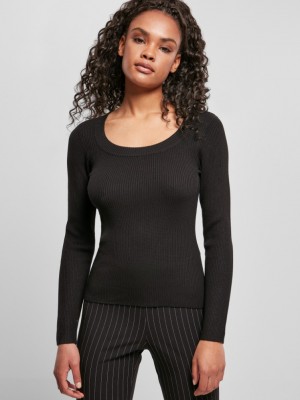Дамски пуловер в черен цвят Urban Classics Ladies Wide Neckline Sweater  Дамски пуловер в черен цвят Urban Classics Ladies Wide Neckline Sweater