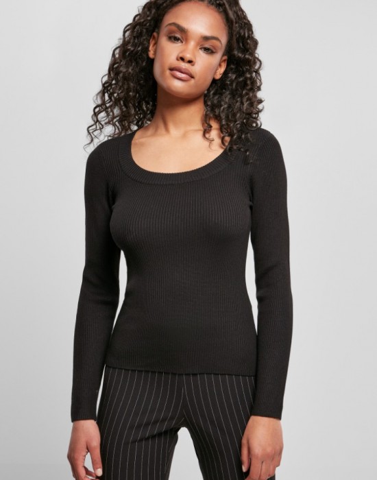 Дамски пуловер в черен цвят Urban Classics Ladies Wide Neckline Sweater, Urban Classics, Блузи - Complex.bg