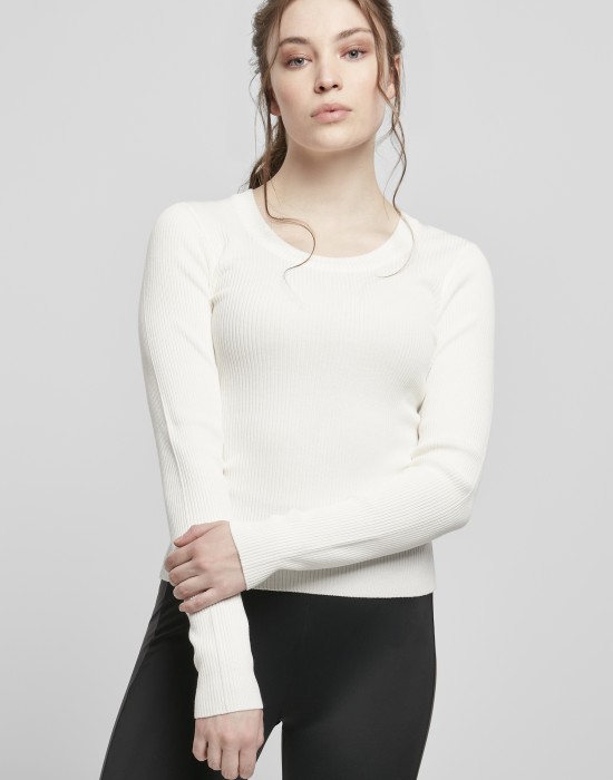 Дамски пуловер в бял пясъчен цвят Urban Classics Ladies Wide Neckline Sweater, Urban Classics, Блузи - Complex.bg