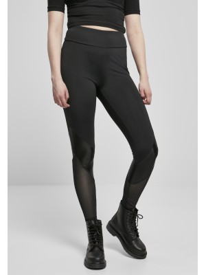 Дамски клин с висока талия в черен цвят Urban Classics Ladies Highwaist  Mixed Tech Leggings 