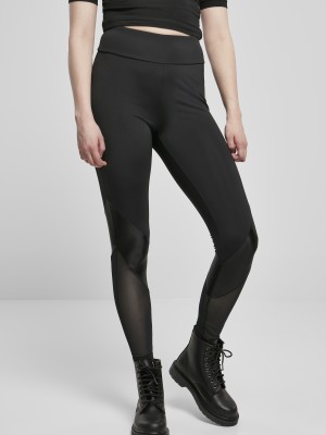 Дамски клин с висока талия в черен цвят Urban Classics Ladies Highwaist  Mixed Tech Leggings 