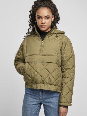 Дамско яке в цвят маслина Urban Classics Ladies Oversized Diamond Quilted Pull Over Jacket