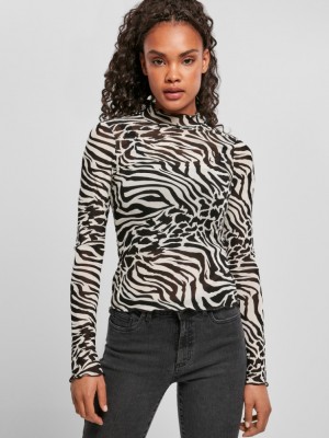 Дамска блуза в черно и бяло Urban Classics Ladies AOP Mesh Turtleneck Longsleeve Дамска блуза в черно и бяло Urban Classics Ladies AOP Mesh Turtleneck Longsleeve