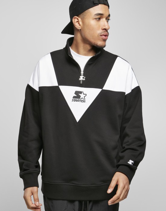 Мъжки пуловер в бяло и черно Starter Triangle Troyer, STARTER, Блузи - Complex.bg