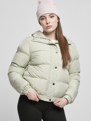 Дамско яке в цвят светла маслина Urban Classics Hooded Puffer softsalvia  Дамско яке в цвят светла маслина Urban Classics Hooded Puffer softsalvia