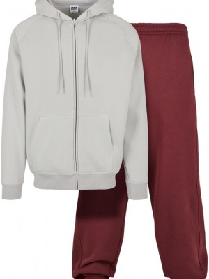 Мъжки изчистен анцуг с качулка Urban Classics Blank Suit в светлосиво и тъмночервено
