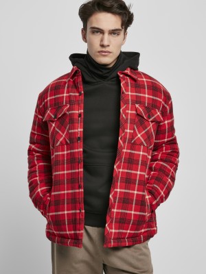 Мъжко яке в червено каре Urban Classics Plaid Quilted Shirt Jacket 