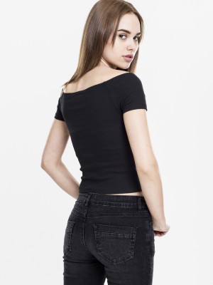 Дамски къс топ с голи рамена в черно Urban Classics