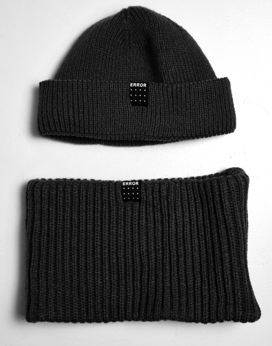 Комплект шапка и шал в черен цвят Mister Tee Error Knit, Mister Tee, Шапки - Complex.bg