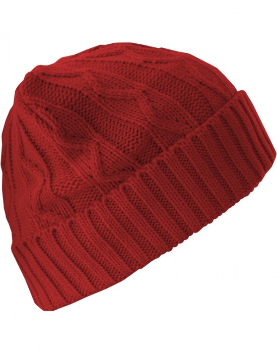Бийни шапка в червен цвят MSTRDS Beanie Cable Flap, Masterdis, Шапки бийнита - Complex.bg