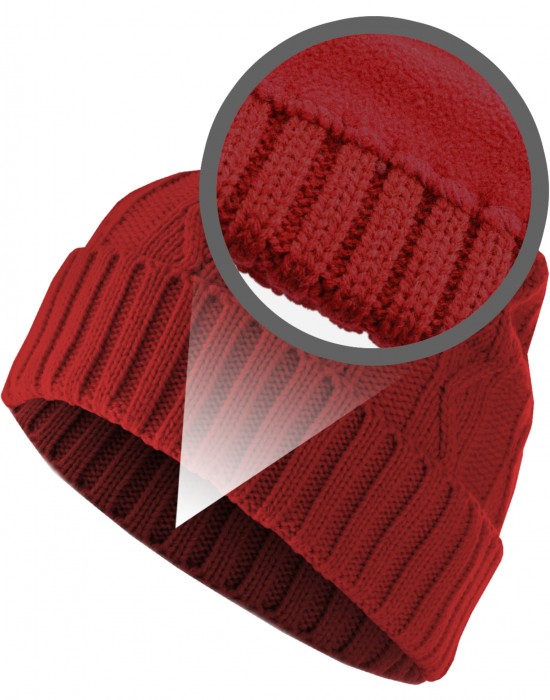 Бийни шапка в червен цвят MSTRDS Beanie Cable Flap, Masterdis, Шапки бийнита - Complex.bg