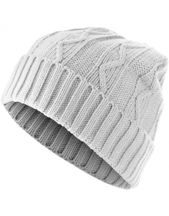 Бийни шапка в бял цвят MSTRDS Beanie Cable Flap, Masterdis, Шапки бийнита - Complex.bg