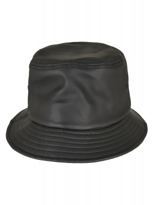 Шапка идиотка имитираща кожа в черен цвят Imitation Leather Bucket Hat 