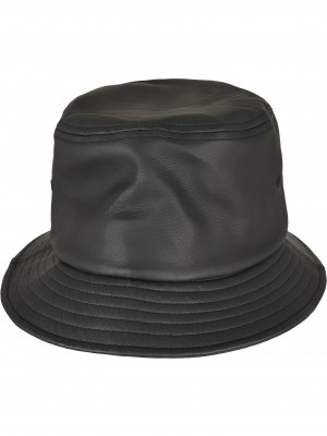 Шапка идиотка имитираща кожа в черен цвят Imitation Leather Bucket Hat 
