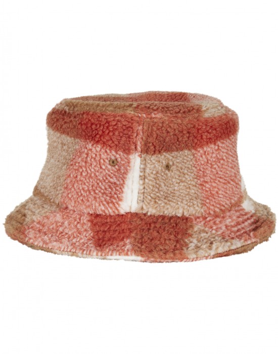 Зимна шапка Hat Bucket бяло Check в кафяво и Sherpa идиотка