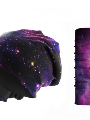 Комплект бийни шапка и бандана шал PURPLE STARRY SKY