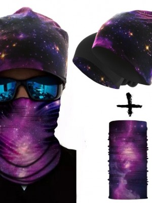 Комплект бийни шапка и бандана шал PURPLE STARRY SKY