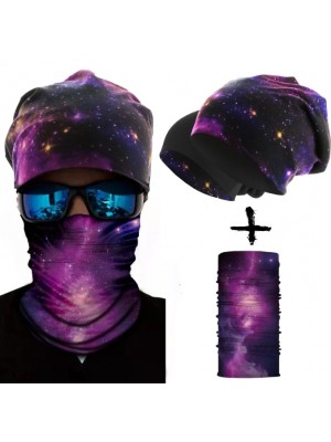 Комплект бийни шапка и бандана шал PURPLE STARRY SKY