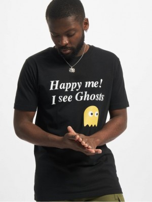 Мъжка тениска в черен цвят Mister Tee Happy Me I See Ghosts 
