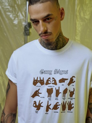 Мъжка тениска Mister Tee Gang Signs в бял цвят