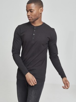 Мъжка памучна блуза с копчета Urban Classics Basic Henley в черно