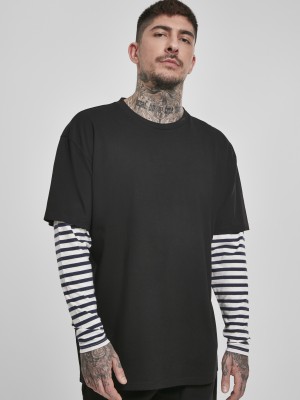Мъжка  тениска в черно Urban Classics Oversized Double Layer Striped LS Tee 