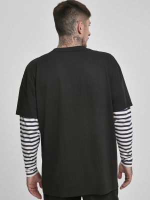 Мъжка  тениска в черно Urban Classics Oversized Double Layer Striped LS Tee 