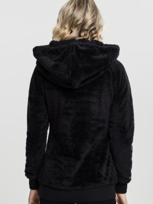 Дамски плюшен дълъг суичър в черно Urban Classics