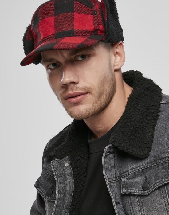 Зимна шапка с козирка в червено каре Brandit Lumberjack Wintercap, Brandit, Шапки с козирка - Complex.bg