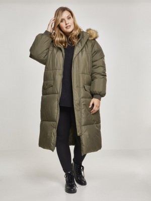 Дамско дълго яке с качулка Urban Classics darkolivebeige Дамско дълго яке с качулка Urban Classics darkolivebeige