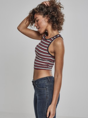 Дамски къс потник на райета Urban Classics white/navy/fire red