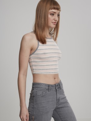 Дамски къс потник на райета Urban Classics pink/white/grey