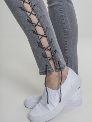 Дамски сиви дънки с връзки на крачола Urban Classics 