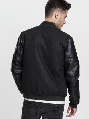 Мъжко колежанско яке Urban Classics blk/blk с кожени ръкави