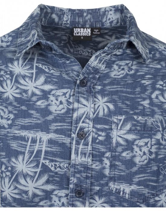 Мъжка синя риза Urban Classicss с принт на палми, Urban Classics, Ризи - Complex.bg