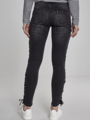 Дамски черни дънки с връзки на крачола Urban Classics 