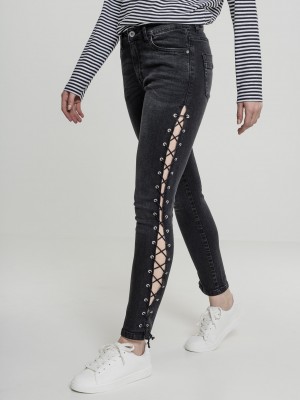 Дамски черни дънки с връзки на крачола Urban Classics 