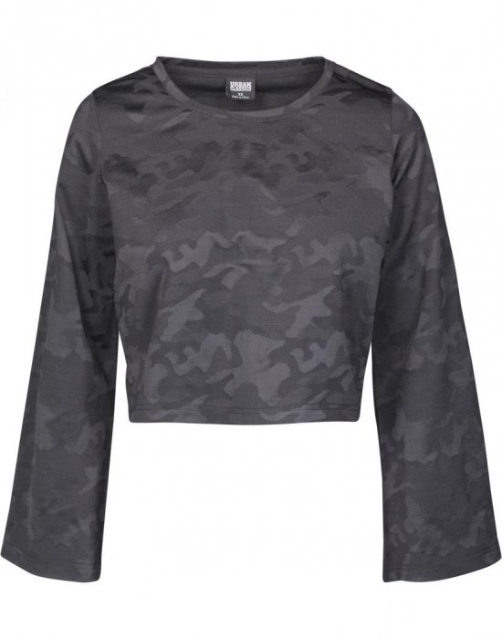 Къса дамска блуза Urban Classics Jacquard Camo в черен цвят, Urban Classics, Блузи - Complex.bg