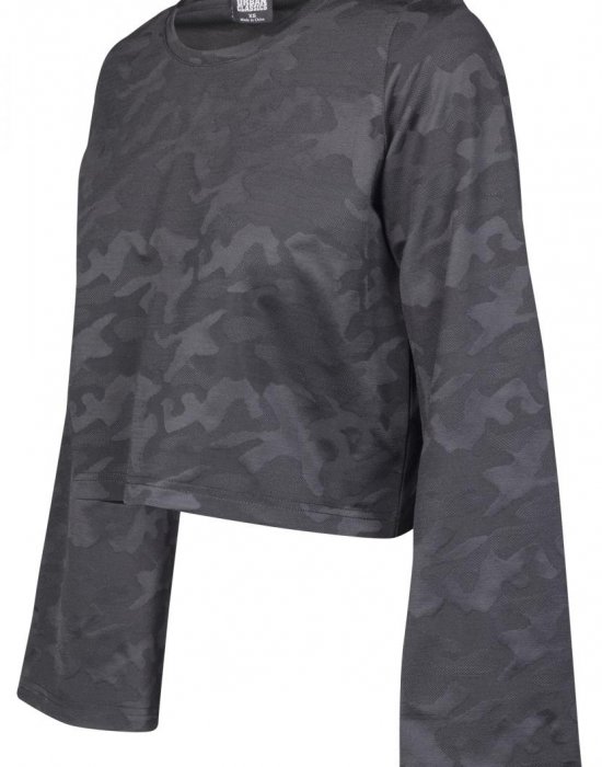 Къса дамска блуза Urban Classics Jacquard Camo в черен цвят, Urban Classics, Блузи - Complex.bg