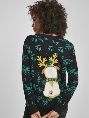 Дамска блуза в черно с коледни мотиви Urban Classics Ladies Pug Christmas Sweater 