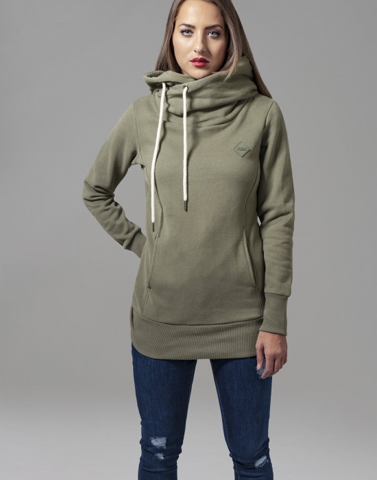 Дамски суичър в цвят маслина Urban Classics Ladies Long Logopatch Hoody, Urban Classics, Суичъри - Complex.bg