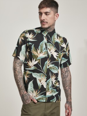 Мъжка риза в черно на цветя Urban Classics Blossoms Resort 