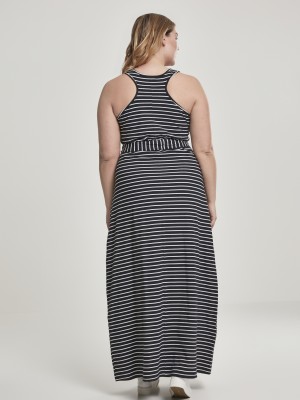 Дълга рокля Urban Classics в черно-бяло райе