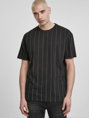 Мъжка черна тениска Urban Classics Oversized Pinstripe