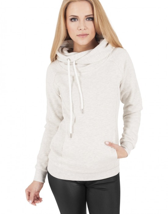 Дамски суичър в бял меланж Urban Classics Raglan High Neck Hoody, Urban Classics, Суичъри - Complex.bg