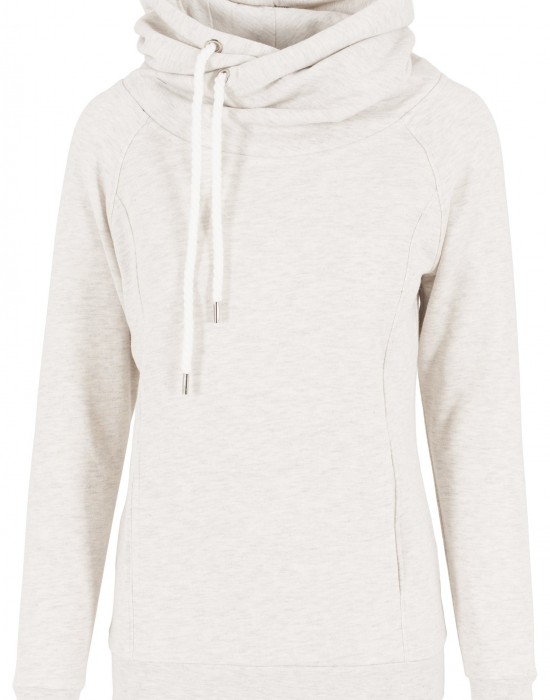 Дамски суичър в бял меланж Urban Classics Raglan High Neck Hoody, Urban Classics, Суичъри - Complex.bg